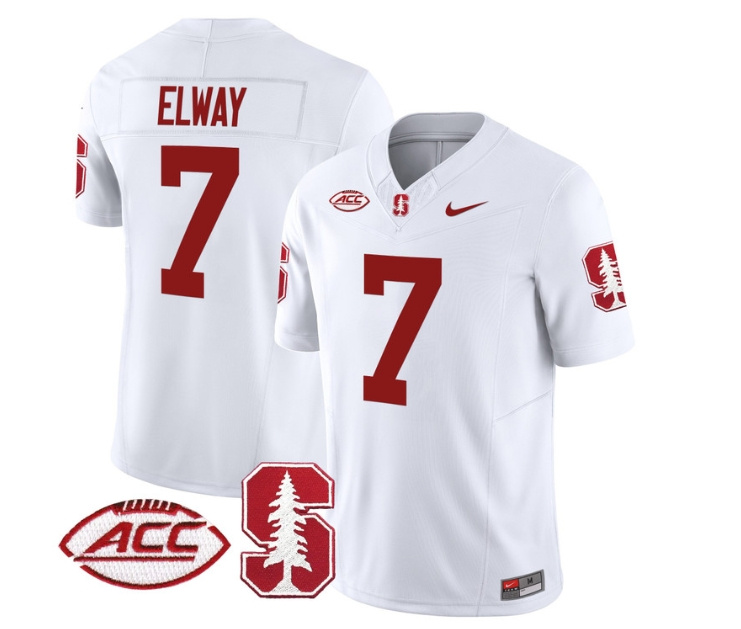 Men's Stanford Cardinal 2024 ACC Patch Vapor Limited Football Jersey - All Stitched  WHITE #7 JOHN ELWAY