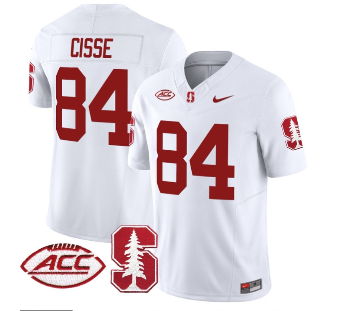 Men's Stanford Cardinal 2024 ACC Patch Vapor Limited Football Jersey - All Stitched  WHITE #84 ISMAEL CISSE