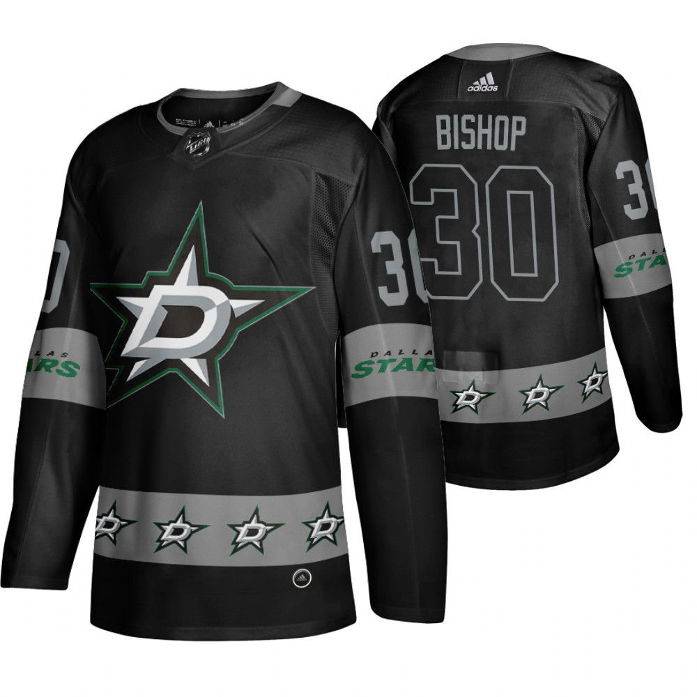 Men's Stars #30 Ben Bishop Logo sleeve Breakaway Jersey Black