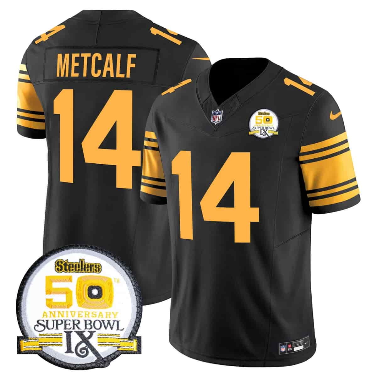 Men's Steelers 50th Anniversary Of Super Bowl IX Patch Vapor Limited Jersey - All Stitched DK Metcalf    14