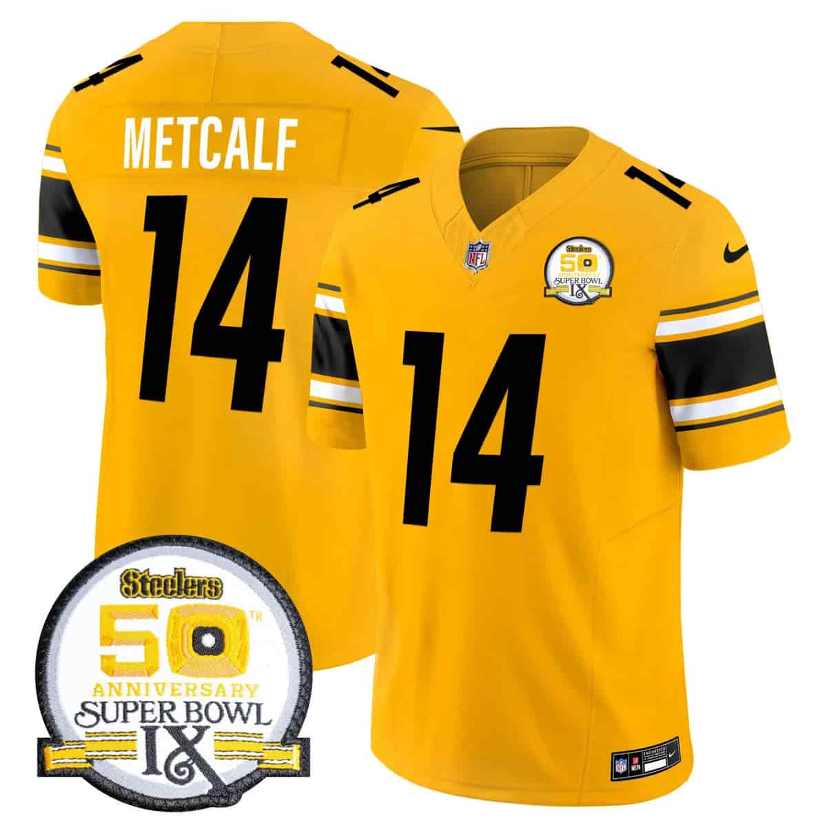Men's Steelers 50th Anniversary Of Super Bowl IX Patch Vapor Limited Jersey - All Stitched DK Metcalf   14