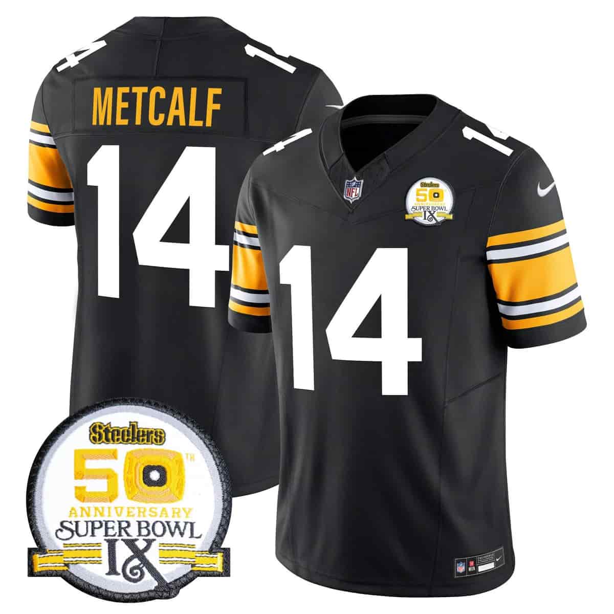 Men's Steelers 50th Anniversary Of Super Bowl IX Patch Vapor Limited Jersey - All Stitched DK Metcalf