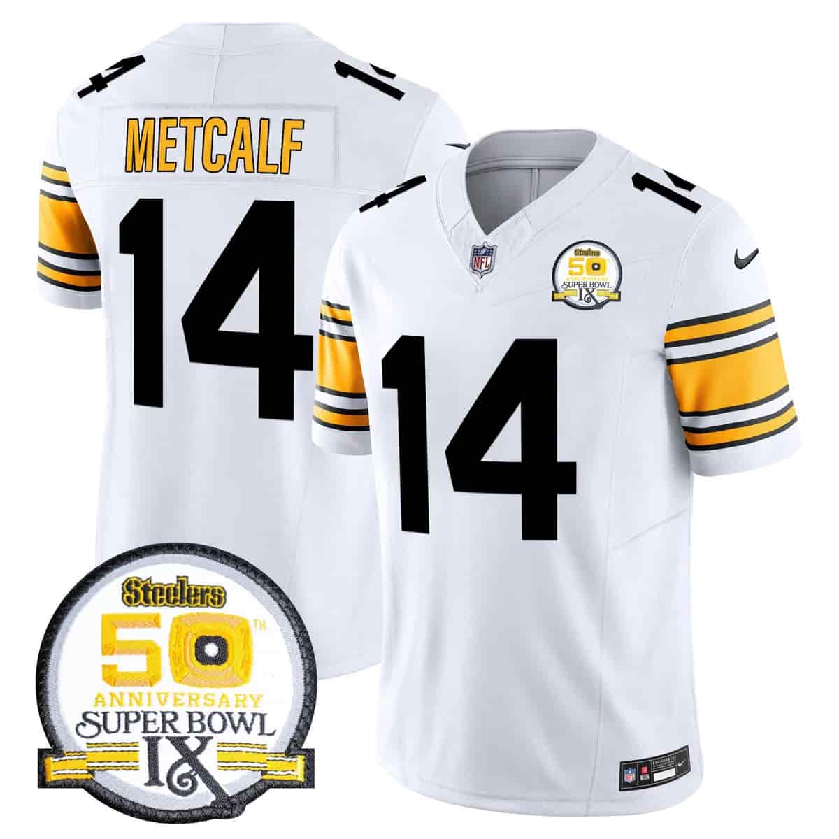 Men's Steelers 50th Anniversary Of Super Bowl IX Patch Vapor Limited Jersey - All Stitched DK Metcalf 14