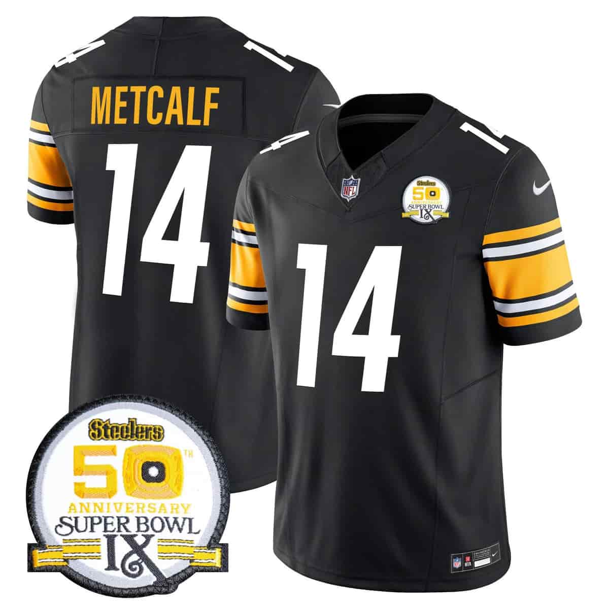 Men's Steelers 50th Anniversary Of Super Bowl IX Patch Vapor Limited Jersey - All Stitched DK Metcalf14