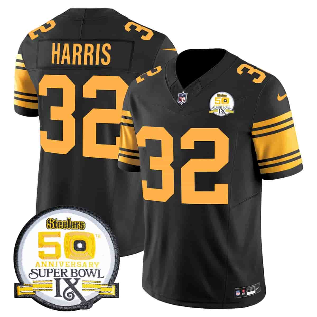 Men's Steelers 50th Anniversary Of Super Bowl IX Patch Vapor Limited Jersey - All Stitched Franco  Harris 32