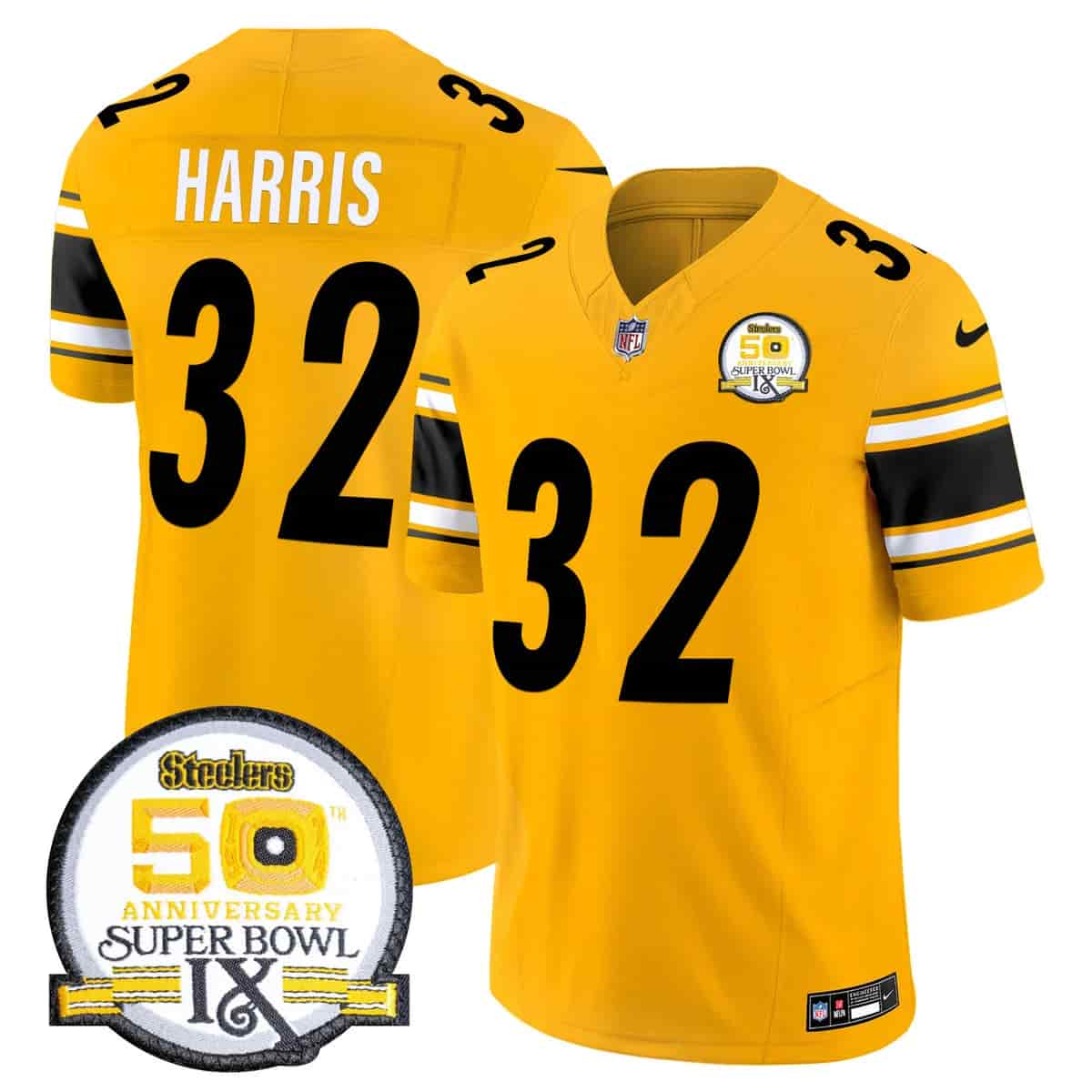 Men's Steelers 50th Anniversary Of Super Bowl IX Patch Vapor Limited Jersey - All Stitched Franco Harris    32