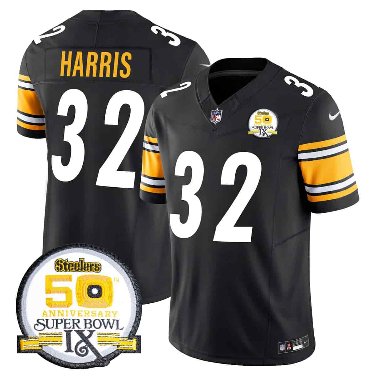 Men's Steelers 50th Anniversary Of Super Bowl IX Patch Vapor Limited Jersey - All Stitched Franco Harris   32