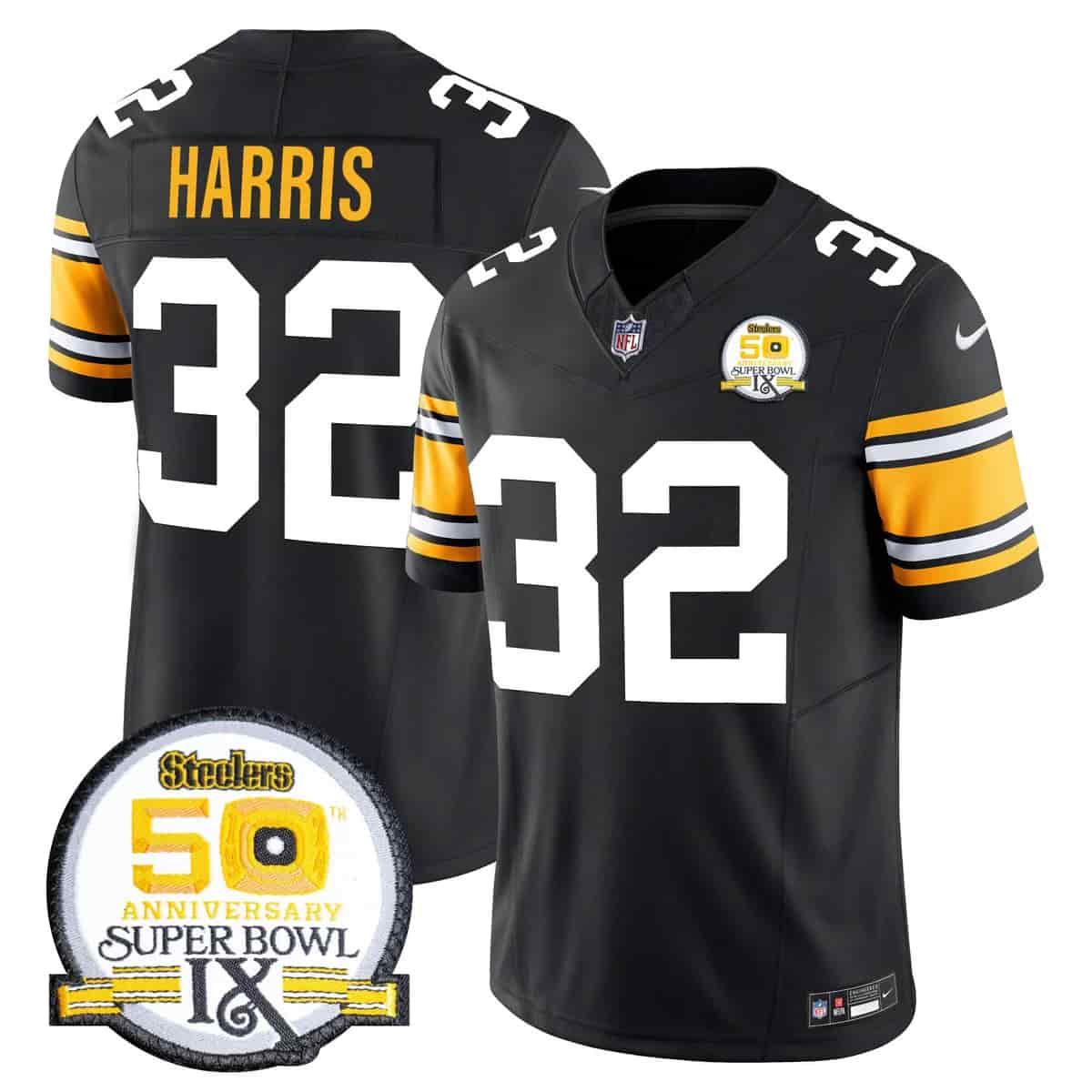 Men's Steelers 50th Anniversary Of Super Bowl IX Patch Vapor Limited Jersey - All Stitched Franco Harris