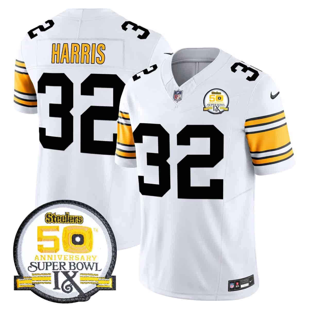 Men's Steelers 50th Anniversary Of Super Bowl IX Patch Vapor Limited Jersey - All Stitched Franco Harris32