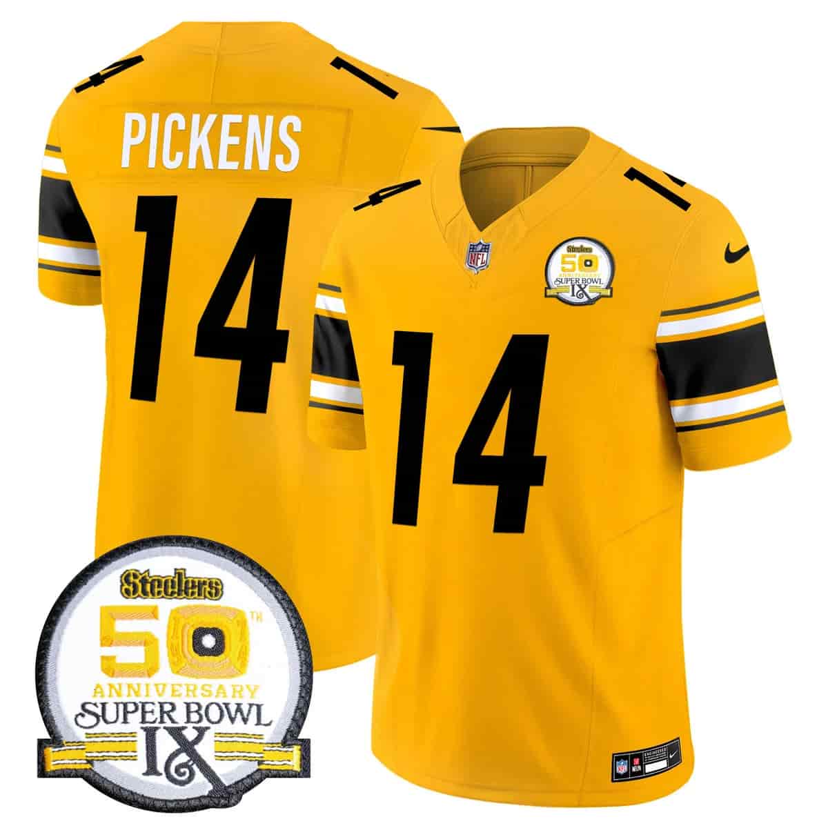 Men's Steelers 50th Anniversary Of Super Bowl IX Patch Vapor Limited Jersey - All Stitched George Pickens    14
