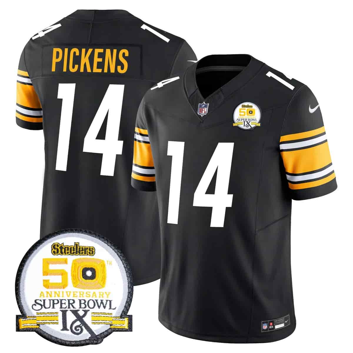 Men's Steelers 50th Anniversary Of Super Bowl IX Patch Vapor Limited Jersey - All Stitched George Pickens   14