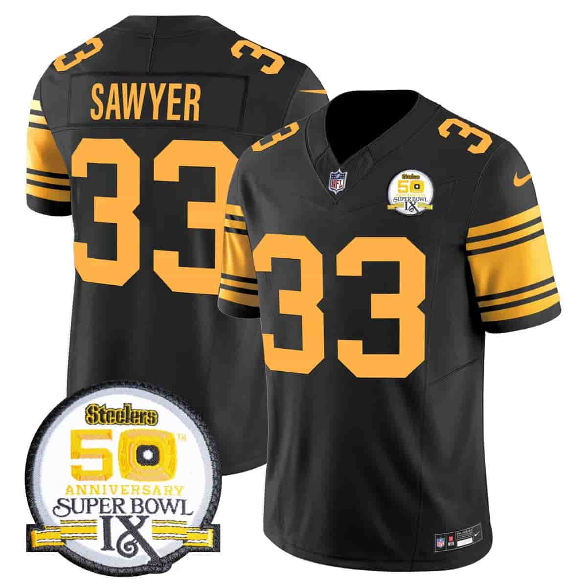 Men's Steelers 50th Anniversary Of Super Bowl IX Patch Vapor Limited Jersey - All Stitched Jack Sawyer   33