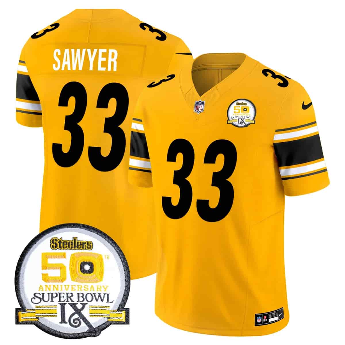 Men's Steelers 50th Anniversary Of Super Bowl IX Patch Vapor Limited Jersey - All Stitched Jack Sawyer  33