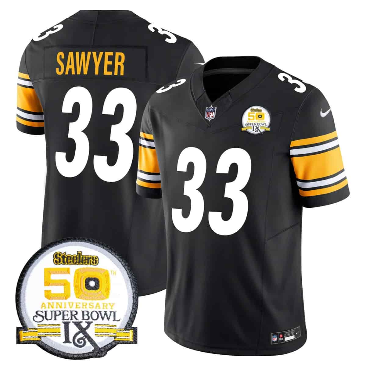 Men's Steelers 50th Anniversary Of Super Bowl IX Patch Vapor Limited Jersey - All Stitched Jack Sawyer 33