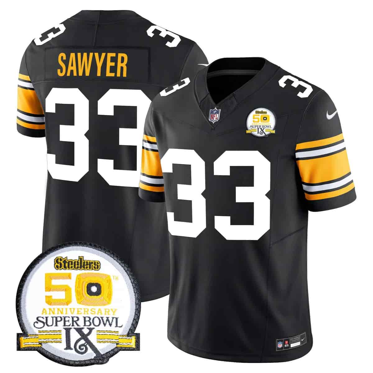 Men's Steelers 50th Anniversary Of Super Bowl IX Patch Vapor Limited Jersey - All Stitched Jack Sawyer