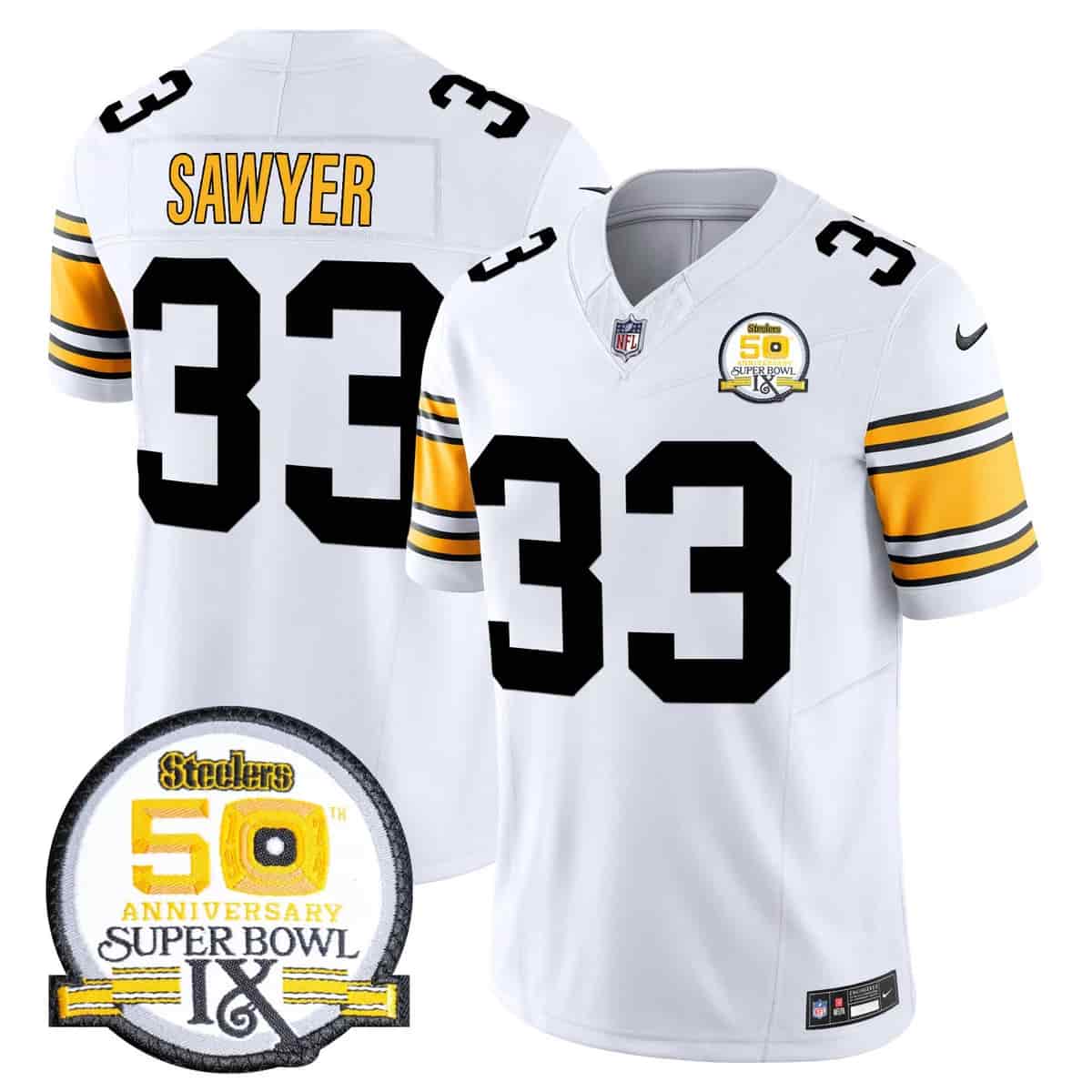 Men's Steelers 50th Anniversary Of Super Bowl IX Patch Vapor Limited Jersey - All Stitched Jack Sawyer33
