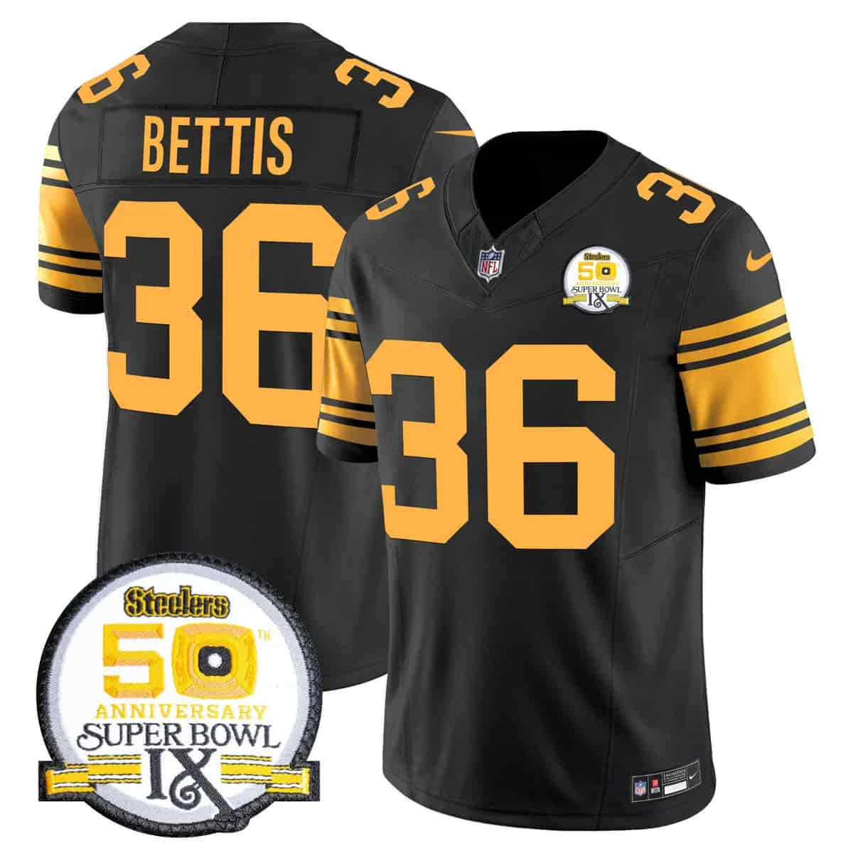 Men's Steelers 50th Anniversary Of Super Bowl IX Patch Vapor Limited Jersey - All Stitched Jerome  Bettis 36