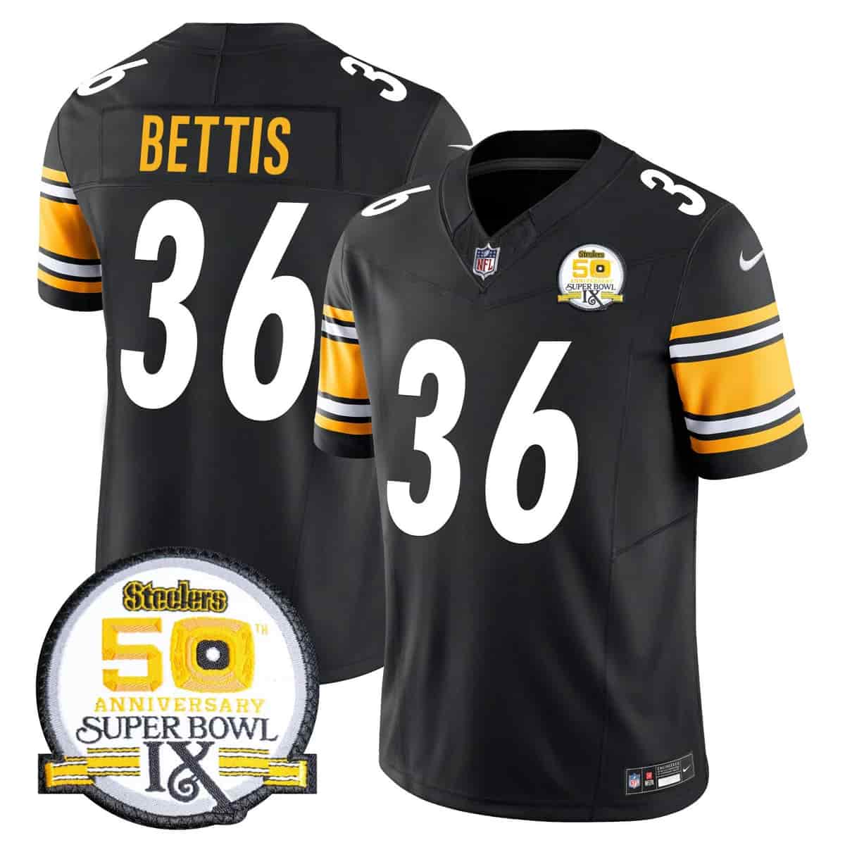 Men's Steelers 50th Anniversary Of Super Bowl IX Patch Vapor Limited Jersey - All Stitched Jerome Bettis   36