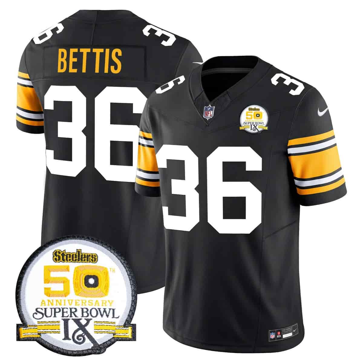 Men's Steelers 50th Anniversary Of Super Bowl IX Patch Vapor Limited Jersey - All Stitched Jerome Bettis