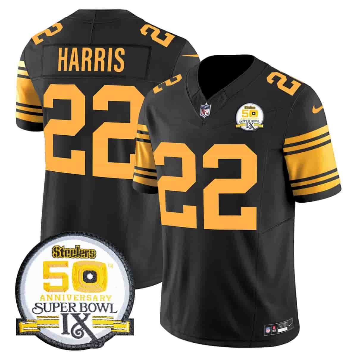 Men's Steelers 50th Anniversary Of Super Bowl IX Patch Vapor Limited Jersey - All Stitched Najee Harris     22