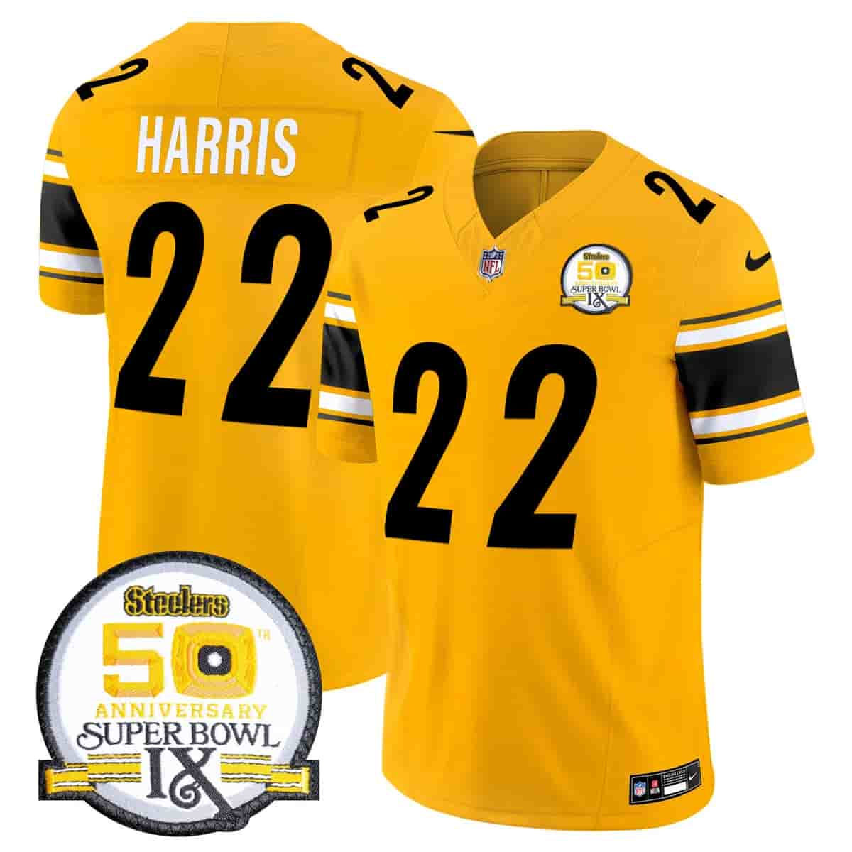 Men's Steelers 50th Anniversary Of Super Bowl IX Patch Vapor Limited Jersey - All Stitched Najee Harris    22