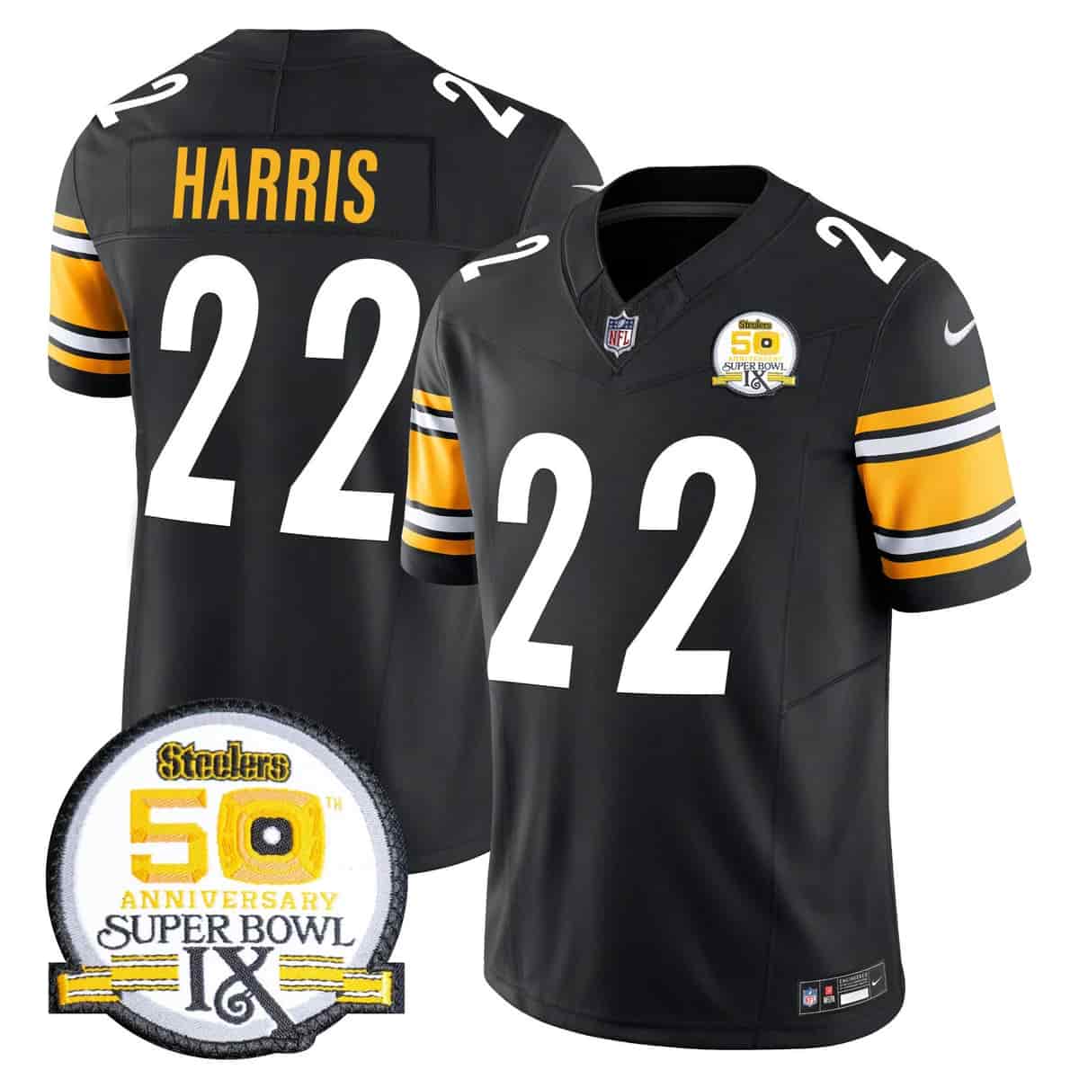 Men's Steelers 50th Anniversary Of Super Bowl IX Patch Vapor Limited Jersey - All Stitched Najee Harris 22