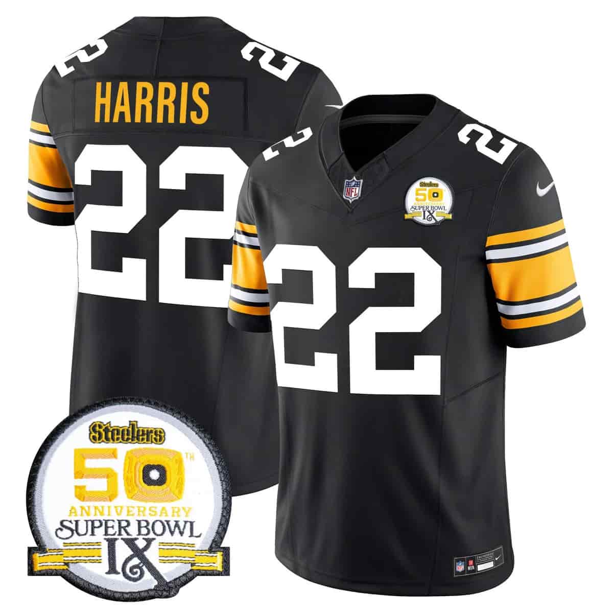 Men's Steelers 50th Anniversary Of Super Bowl IX Patch Vapor Limited Jersey - All Stitched Najee Harris