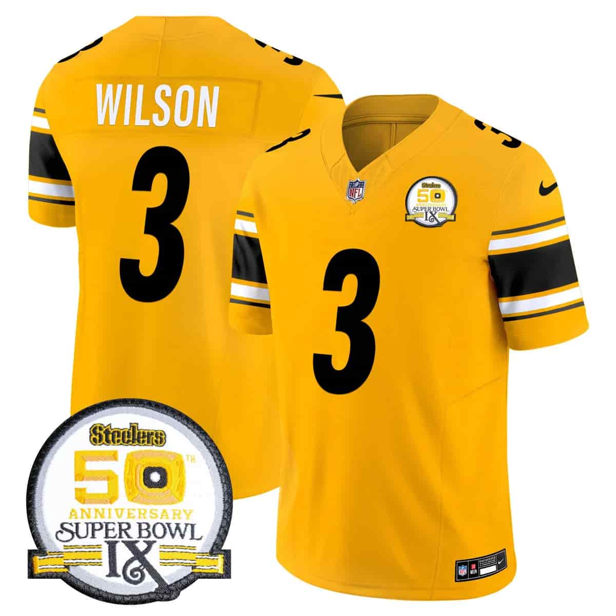 Men's Steelers 50th Anniversary Of Super Bowl IX Patch Vapor Limited Jersey - All Stitched Russell Wilson    3