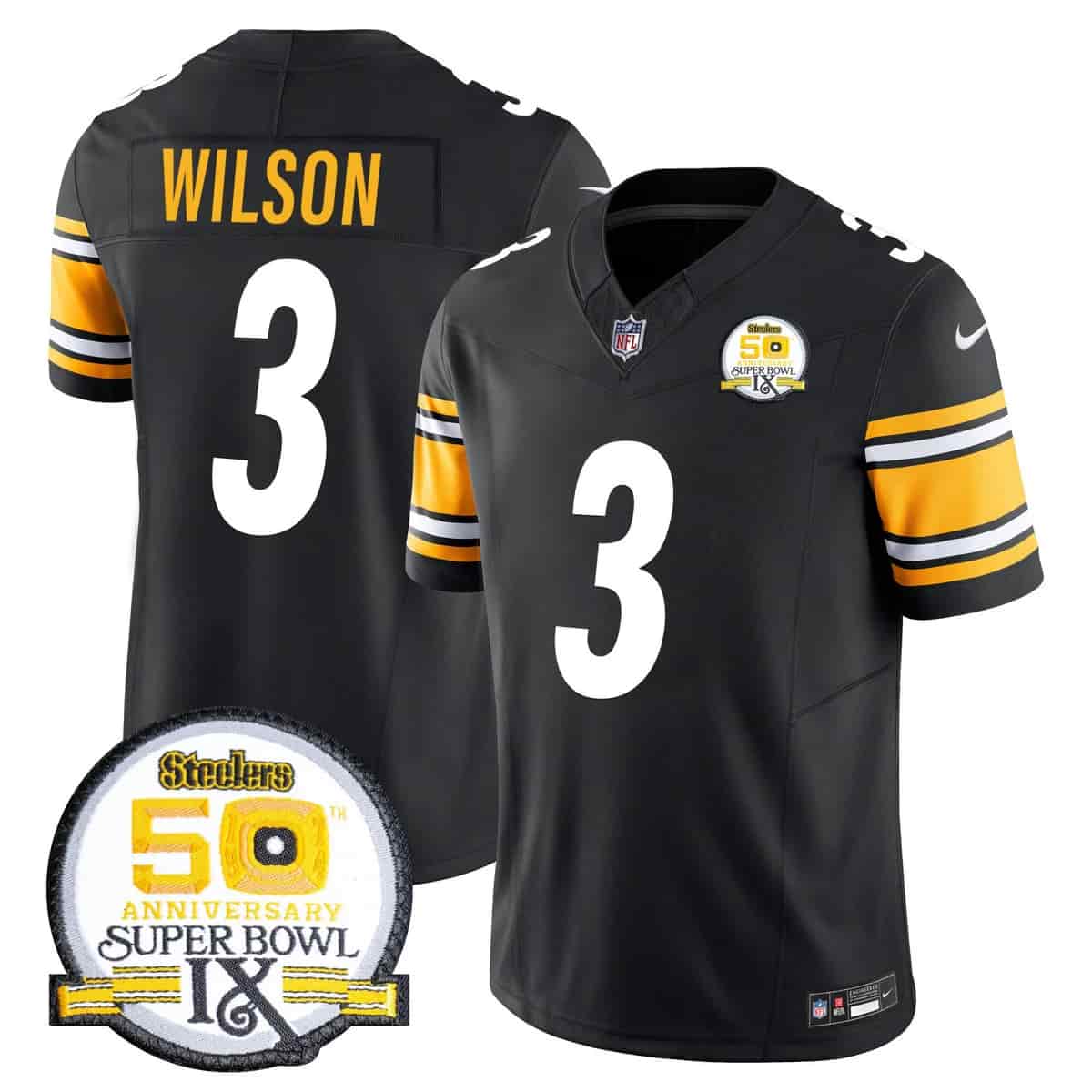 Men's Steelers 50th Anniversary Of Super Bowl IX Patch Vapor Limited Jersey - All Stitched Russell Wilson   3