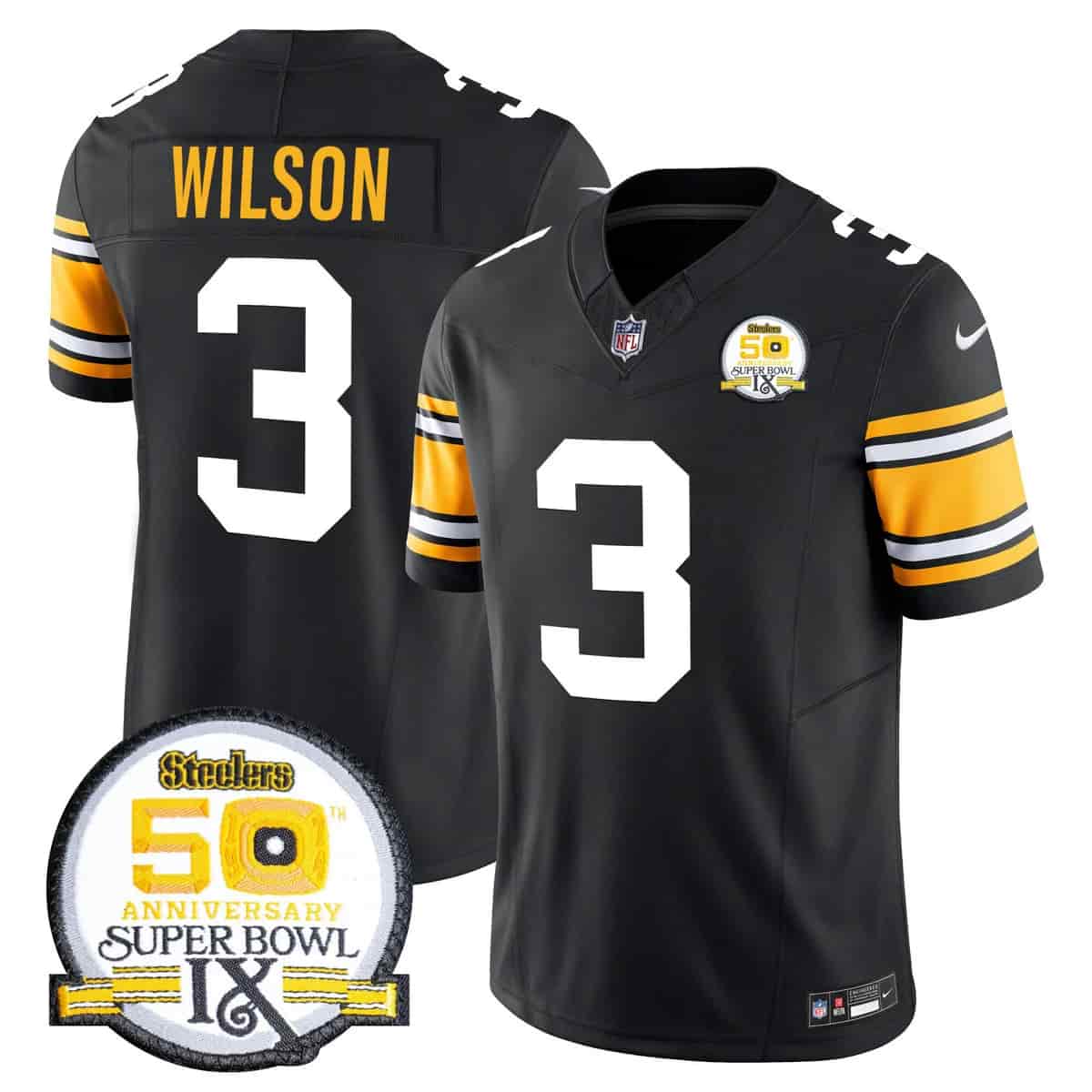 Men's Steelers 50th Anniversary Of Super Bowl IX Patch Vapor Limited Jersey - All Stitched Russell Wilson