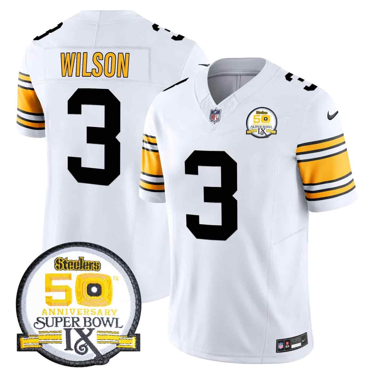 Men's Steelers 50th Anniversary Of Super Bowl IX Patch Vapor Limited Jersey - All Stitched Russell Wilson 3