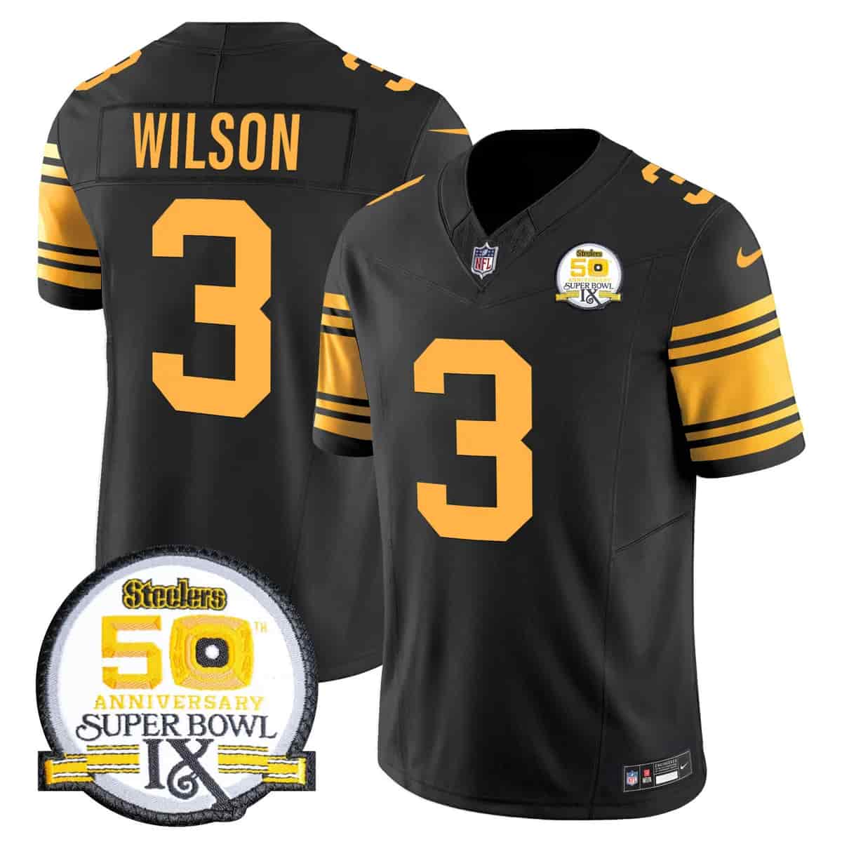 Men's Steelers 50th Anniversary Of Super Bowl IX Patch Vapor Limited Jersey - All Stitched Russell Wilson3