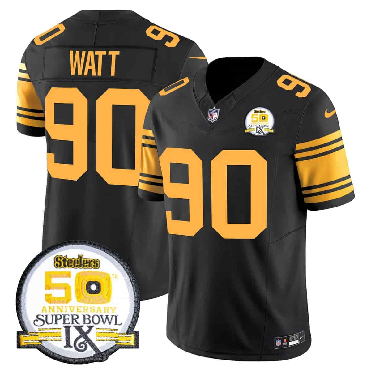 Men's Steelers 50th Anniversary Of Super Bowl IX Patch Vapor Limited Jersey - All Stitched T. J. Watt     90