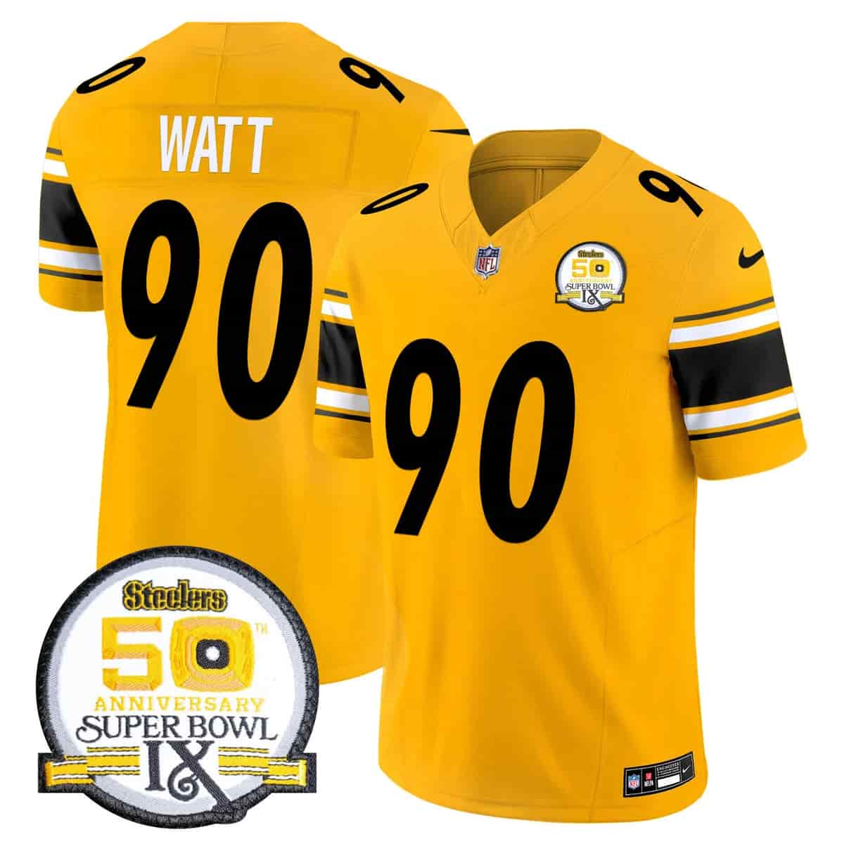 Men's Steelers 50th Anniversary Of Super Bowl IX Patch Vapor Limited Jersey - All Stitched T. J. Watt    90