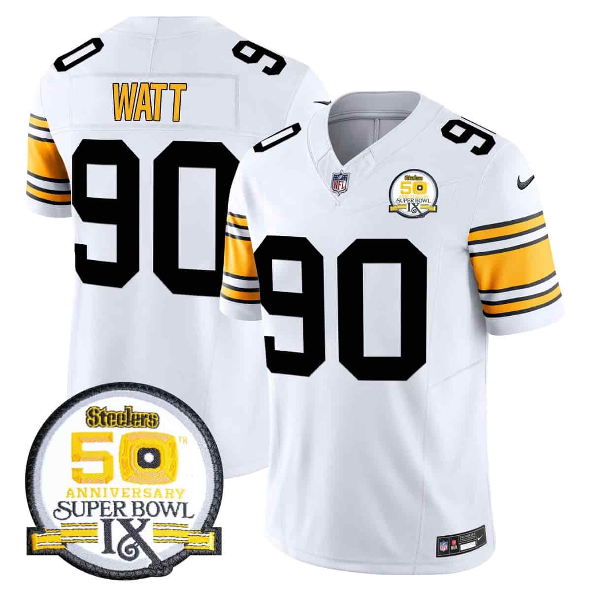 Men's Steelers 50th Anniversary Of Super Bowl IX Patch Vapor Limited Jersey - All Stitched T. J. Watt  90