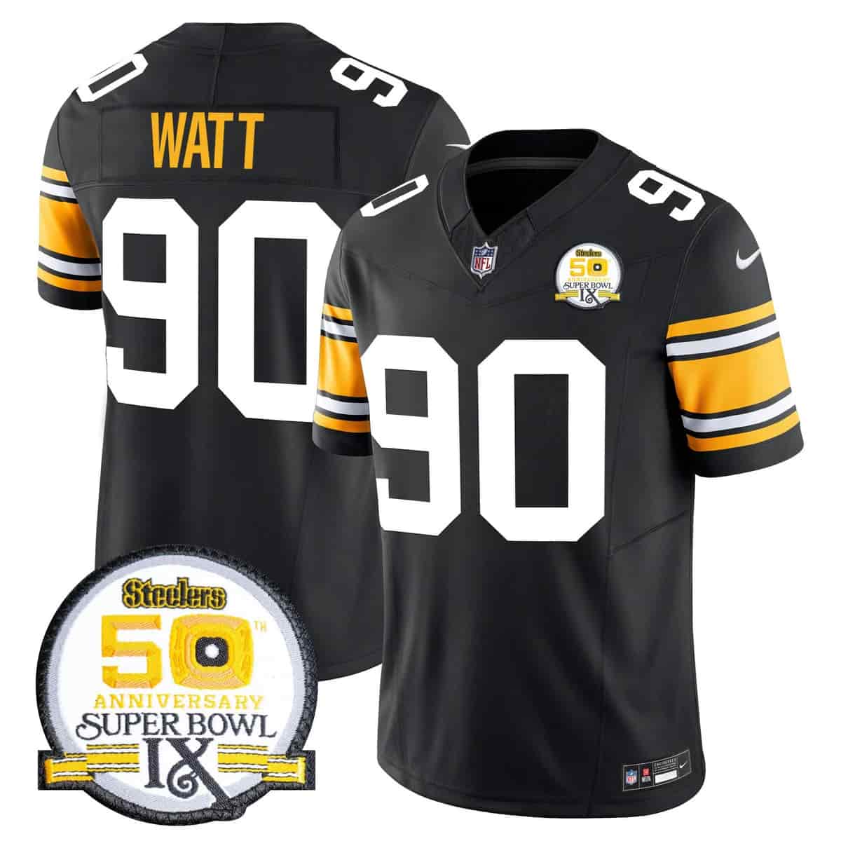 Men's Steelers 50th Anniversary Of Super Bowl IX Patch Vapor Limited Jersey - All Stitched T. J. Watt 90
