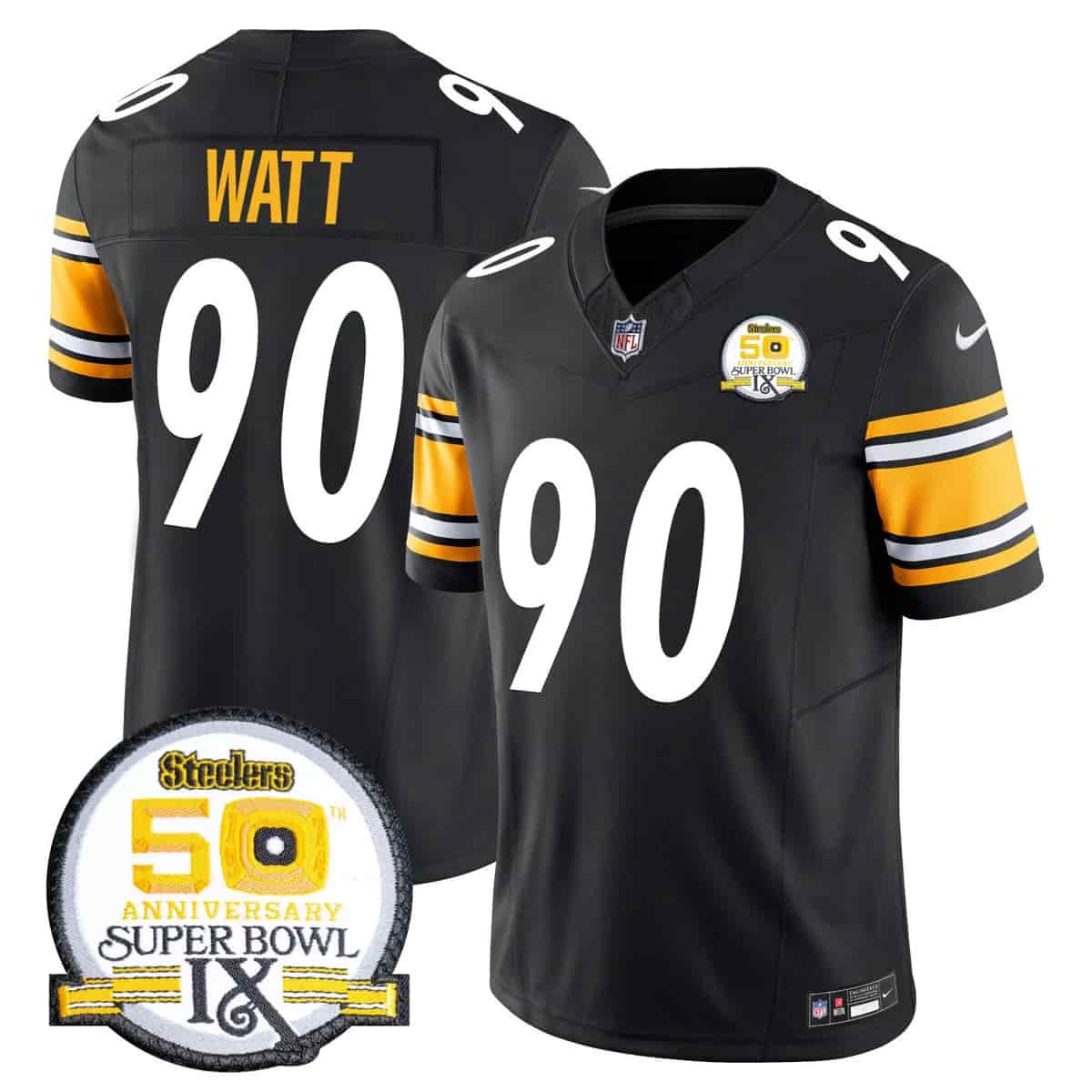 Men's Steelers 50th Anniversary Of Super Bowl IX Patch Vapor Limited Jersey - All Stitched T. J. Watt90