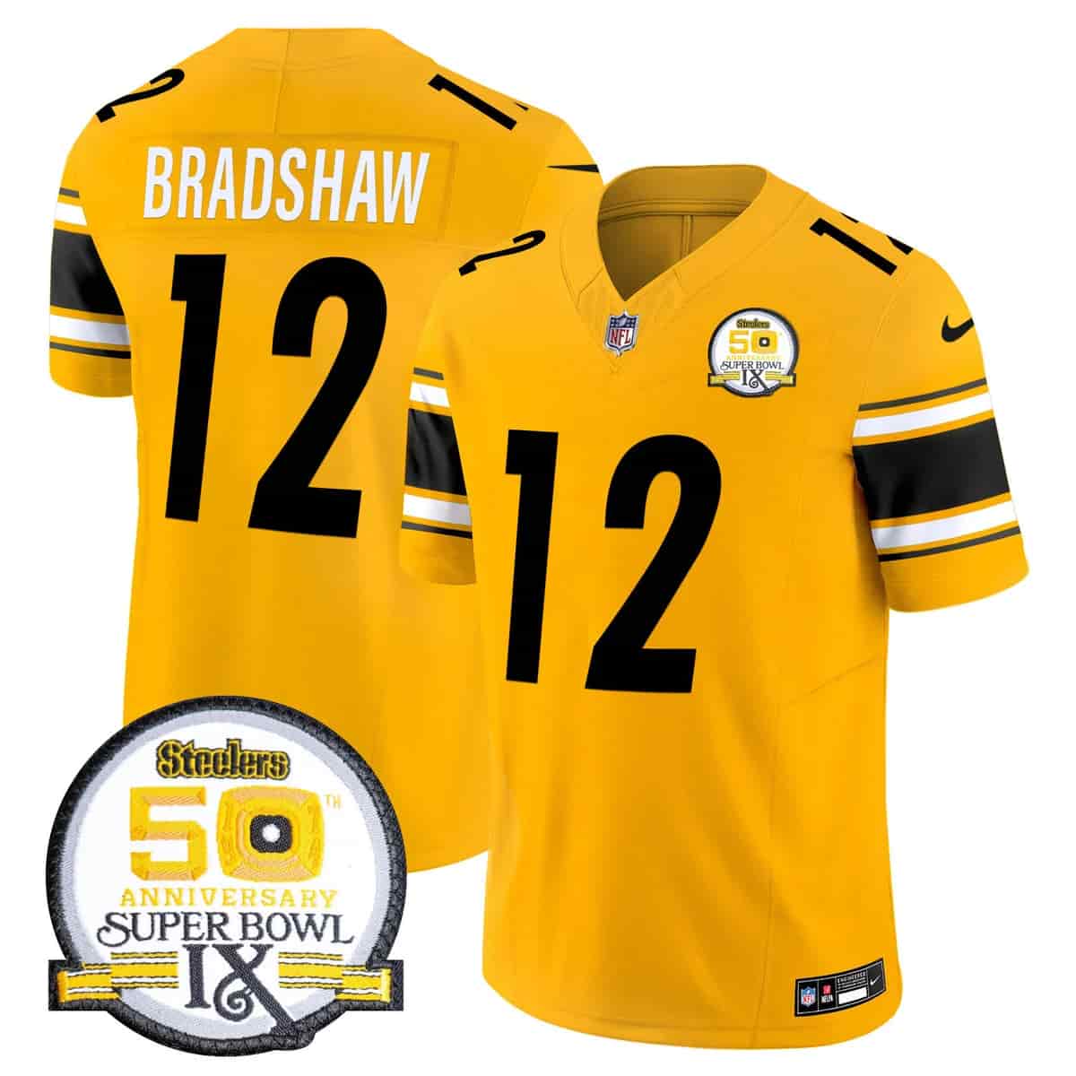 Men's Steelers 50th Anniversary Of Super Bowl IX Patch Vapor Limited Jersey - All Stitched Terry Bradshaw    12