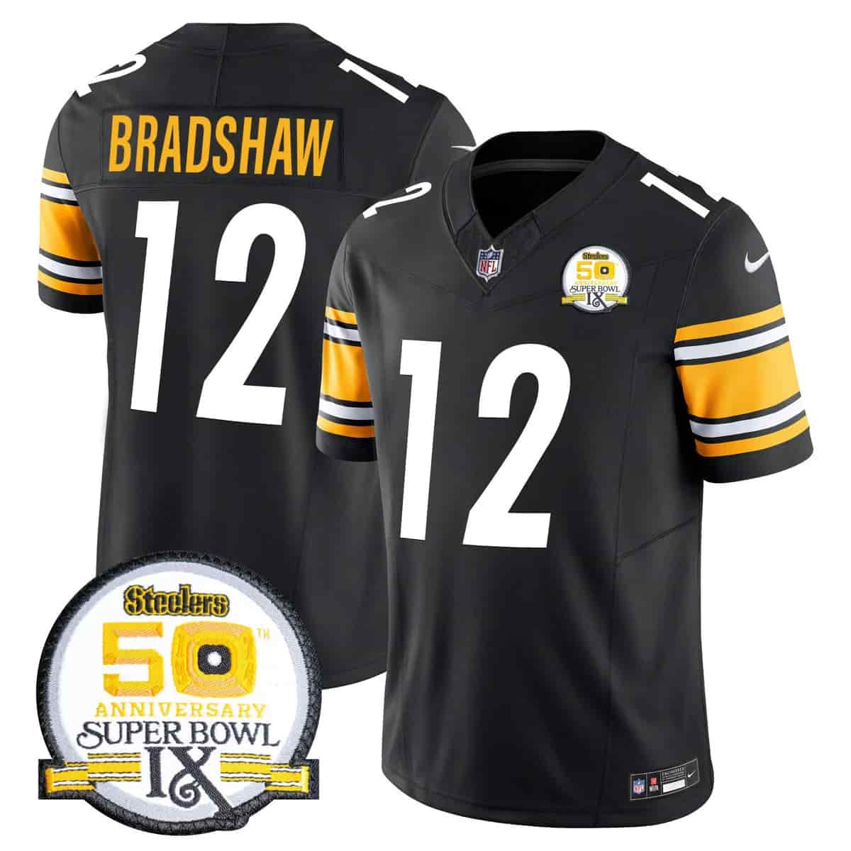 Men's Steelers 50th Anniversary Of Super Bowl IX Patch Vapor Limited Jersey - All Stitched Terry Bradshaw   12