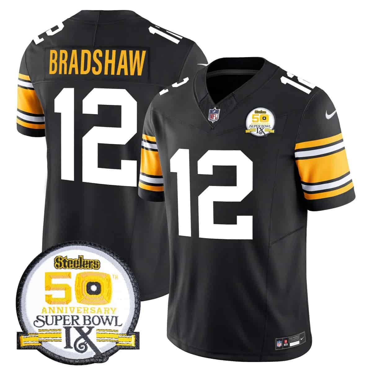 Men's Steelers 50th Anniversary Of Super Bowl IX Patch Vapor Limited Jersey - All Stitched Terry Bradshaw
