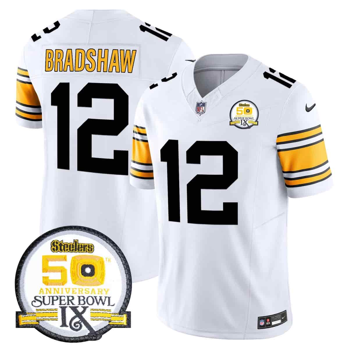 Men's Steelers 50th Anniversary Of Super Bowl IX Patch Vapor Limited Jersey - All Stitched Terry Bradshaw12