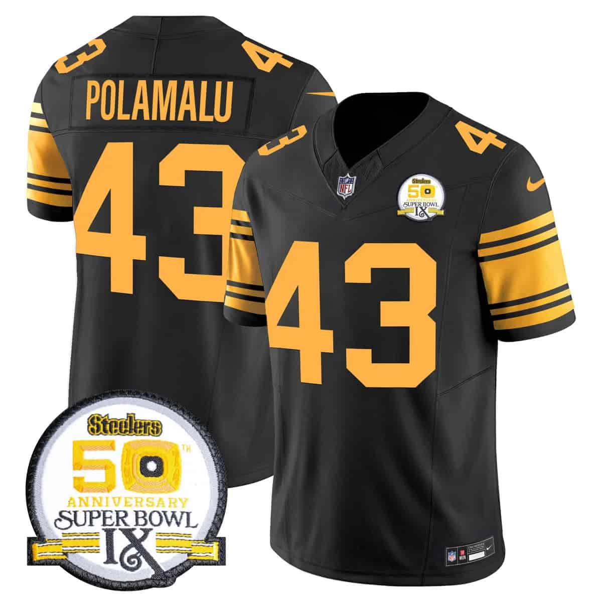 Men's Steelers 50th Anniversary Of Super Bowl IX Patch Vapor Limited Jersey - All Stitched Troy  Polamalu 43