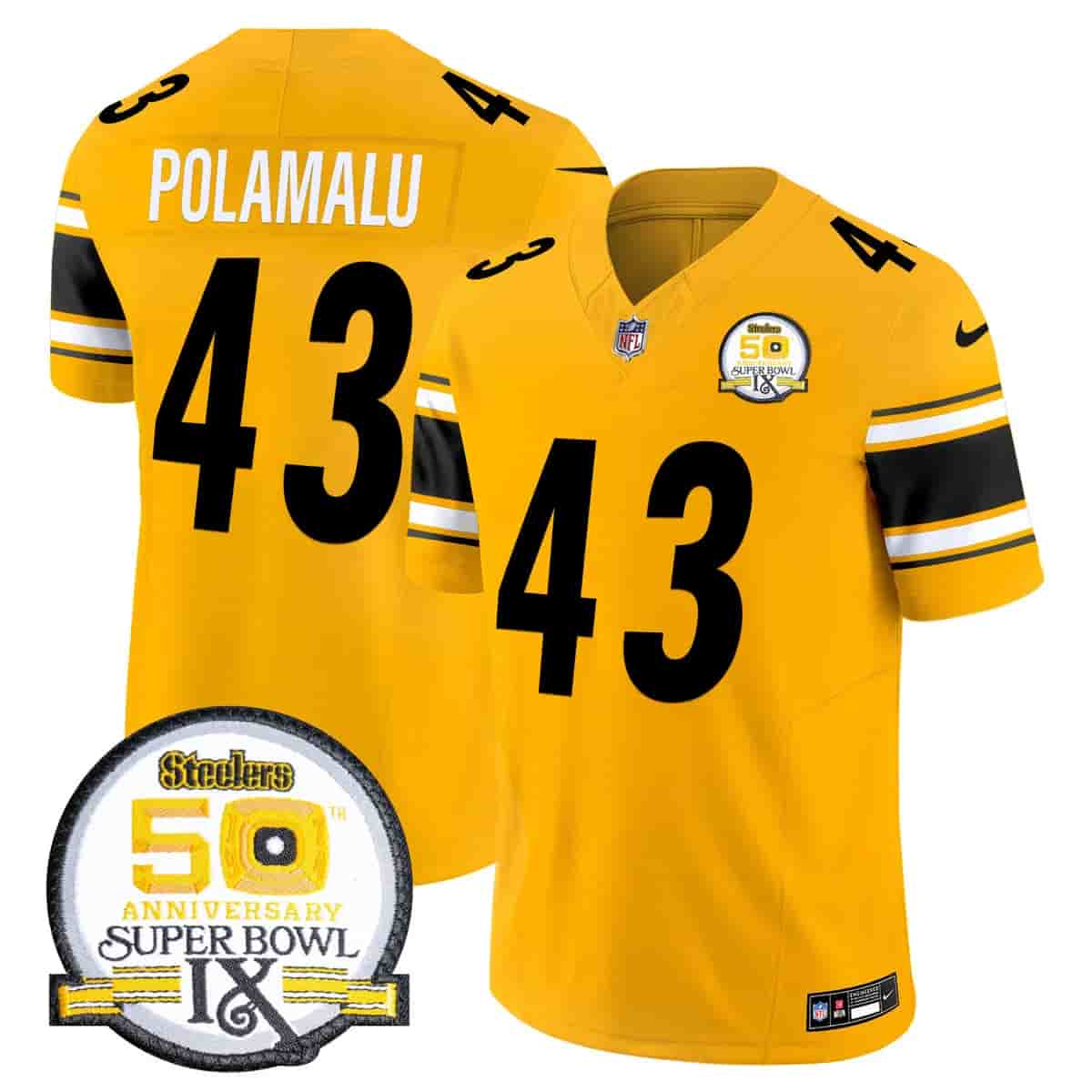 Men's Steelers 50th Anniversary Of Super Bowl IX Patch Vapor Limited Jersey - All Stitched Troy Polamalu    43