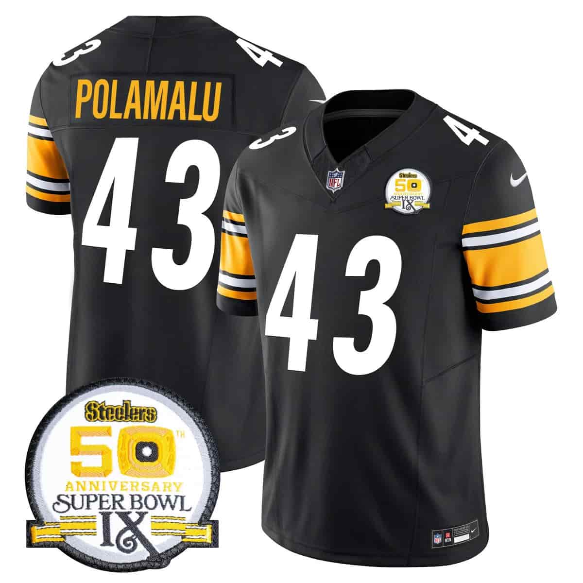 Men's Steelers 50th Anniversary Of Super Bowl IX Patch Vapor Limited Jersey - All Stitched Troy Polamalu  43