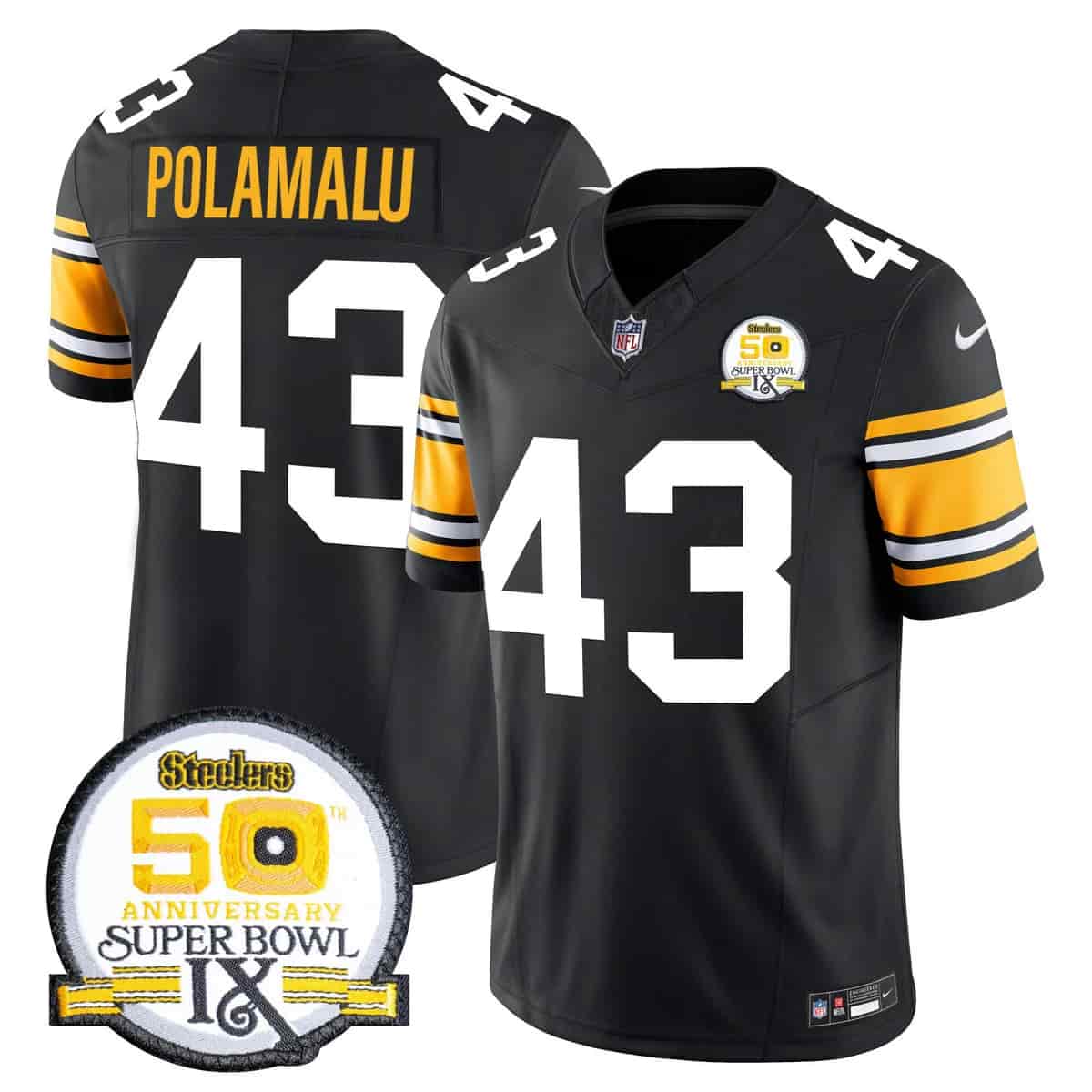 Men's Steelers 50th Anniversary Of Super Bowl IX Patch Vapor Limited Jersey - All Stitched Troy Polamalu