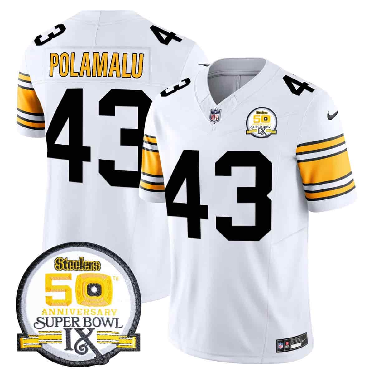 Men's Steelers 50th Anniversary Of Super Bowl IX Patch Vapor Limited Jersey - All Stitched Troy Polamalu43