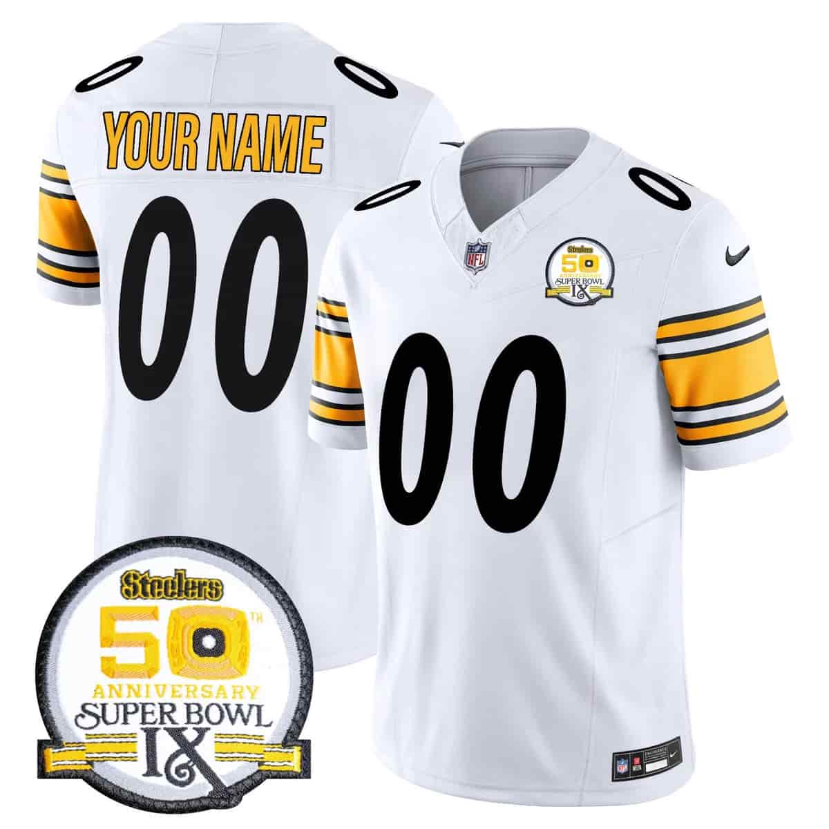 Men's Steelers 50th Anniversary Of Super Bowl IX Patch Vapor Limited Jersey - All Stitched custom White