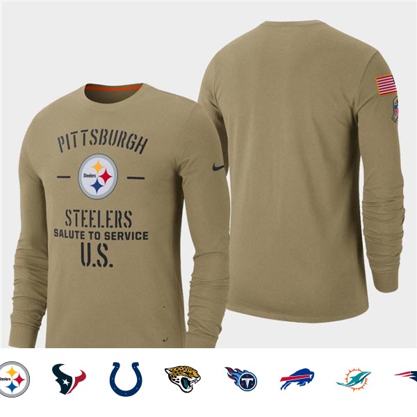 Men's Steelers Tan 2019 Salute to Service Sideline Long Sleeve T-Shirt