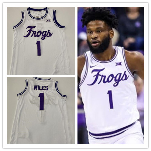 Men's TCU Horned Frogs #1 Mike Miles Jr.Nike White Limited Frogs College Basketball Game Jersey 