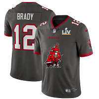 Men's Tampa Bay Buccaneers #12 Tom Brady Pewter Team Logo 2021 Super Bowl LV Jersey